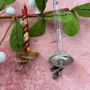 2  Clip On Candle‎ Christmas Ornaments Art Glass  Candlestick Blue/purple 5.5